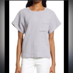 Madewell light purple lilac v neck short sleeve blouse